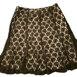 Vtg Fashion Bug L Skirt Black Lace Overlay Cream Lining Elastic